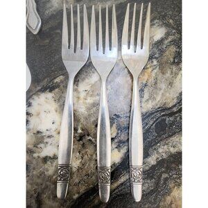 TRUE STAINLESS unknown ROSE PATTERN DESSERT FORK BY SEARS & WARNER 7"